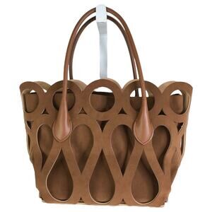 Mary Al Terna Maze Bag Womens Brown Cut Out‎ Leather Tote Magnetic Closure